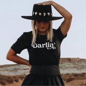 Black Graphic Darlin Tee with White Print